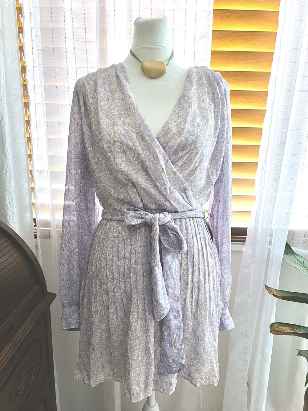 Express Lavender Floral Wrap Romper with Tie Waist